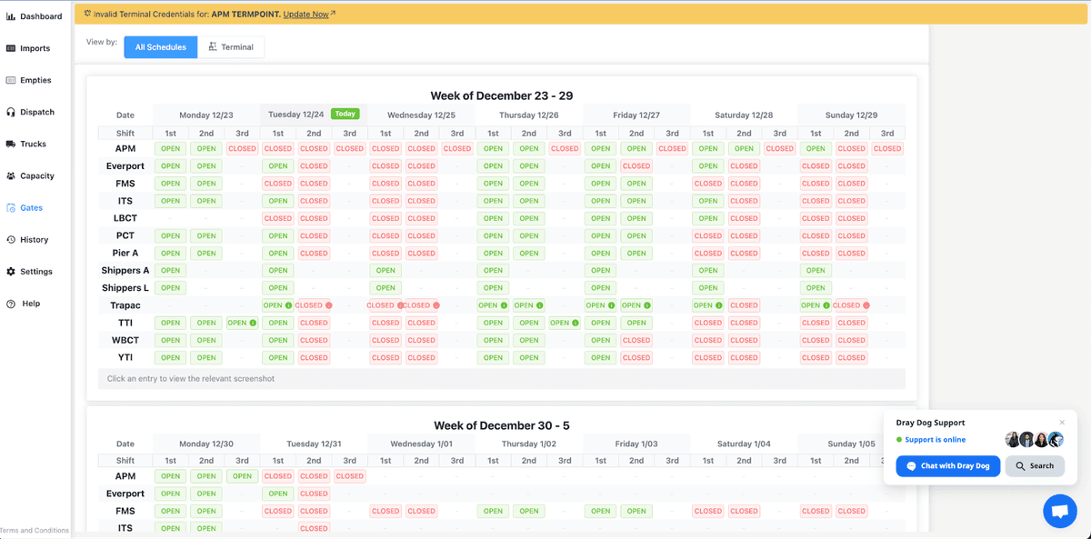 Dray Dog Gate Schedule Parsing