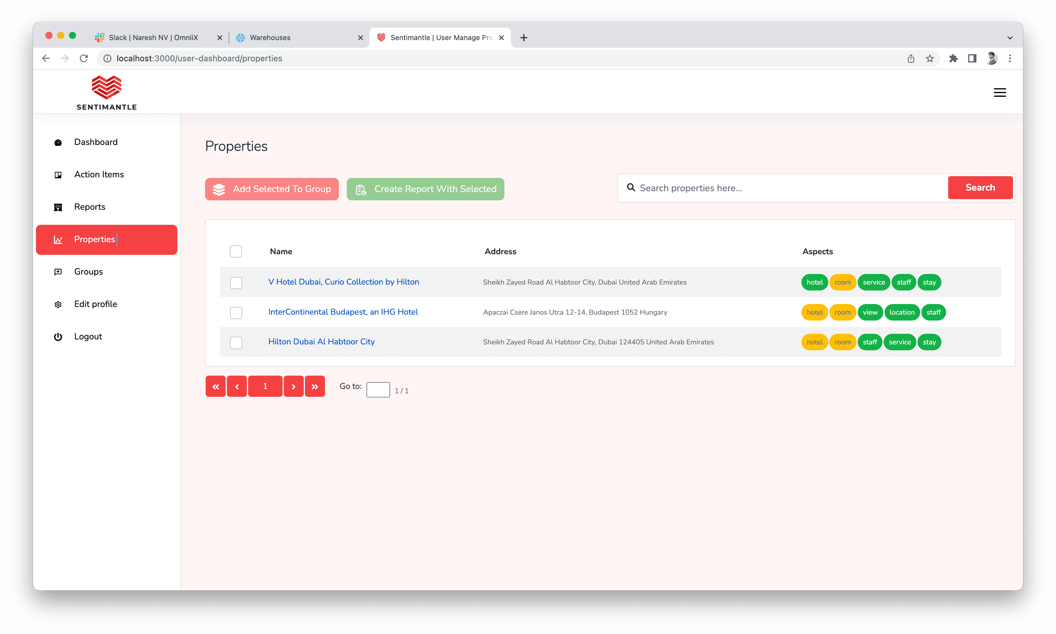 Sentimantle Properties Management Interface