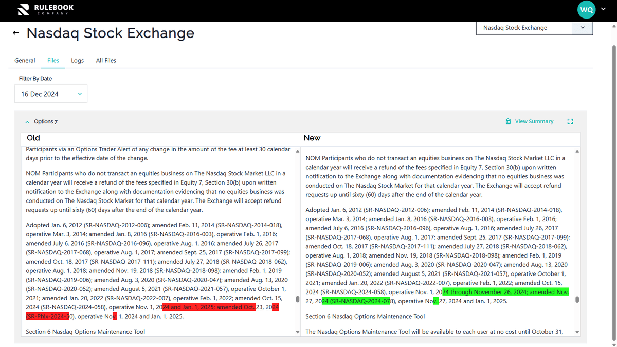 Stock Rulebook HTML Difference Finder