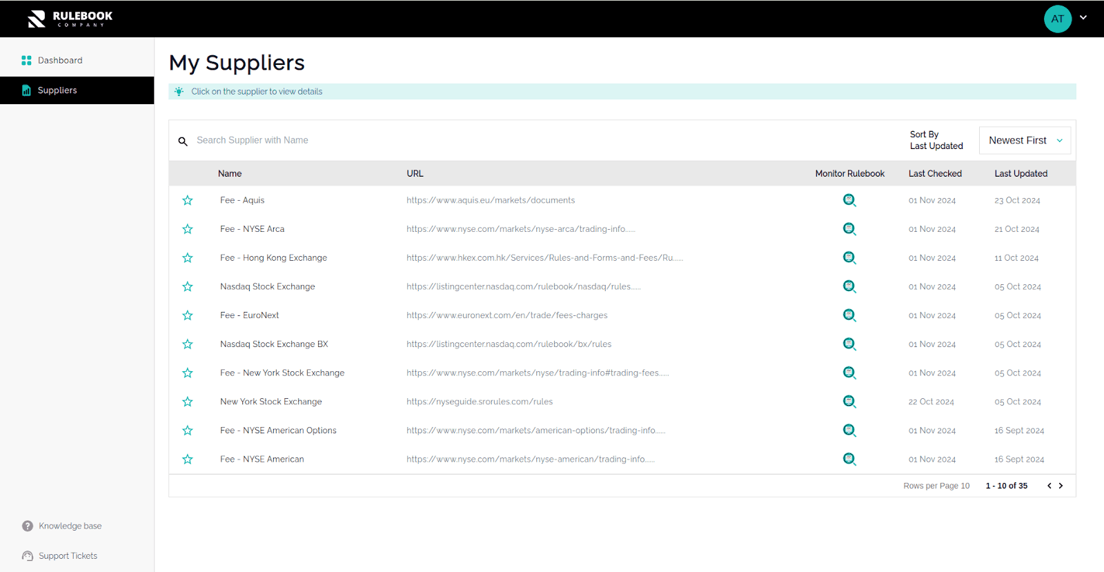 Stock Rulebook Suppliers Management